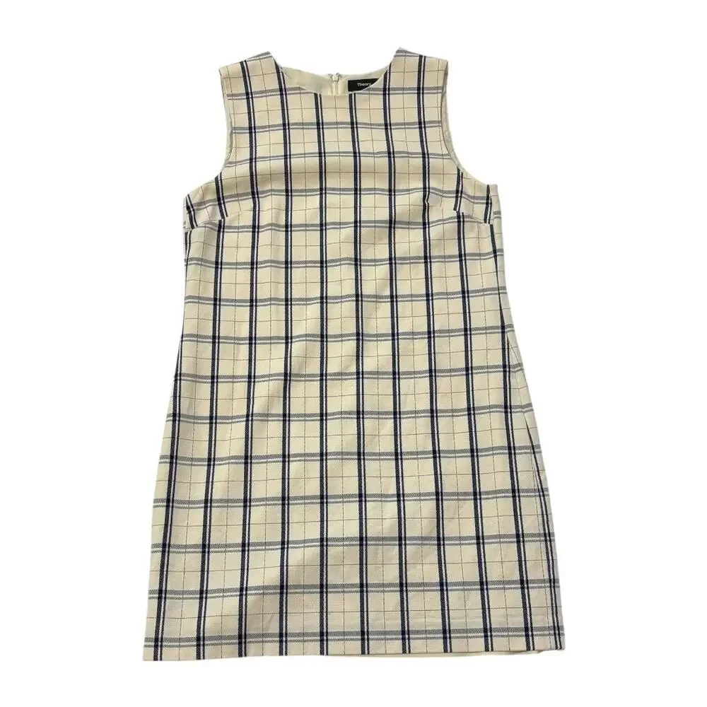 Theory Sleeveless Plaid Dress - Size 8 - Ivory - Shift, Above Knee, Work Classic - Picture 2 of 12